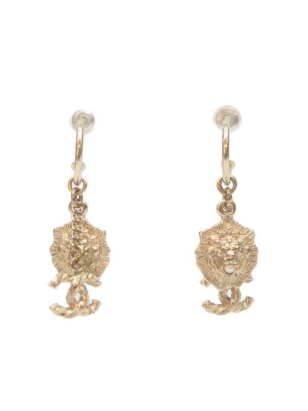 Chanel CC Logo Lion Pearl Hoop Earrings